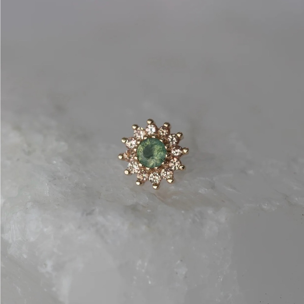 2 BVLA The Rose with Moss Agate and Champagne Sapphire Threadless Ends